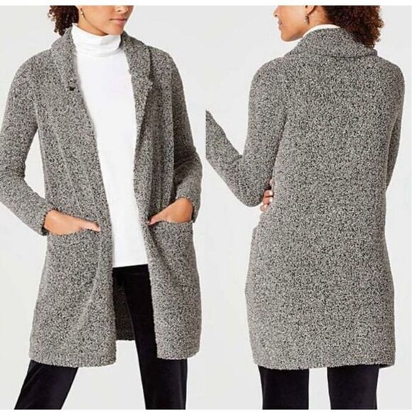 J. Jill Purejill Long Shawl Collar Gray Marled Knit Duster Cardigan Sweater XLP - Picture 1 of 13